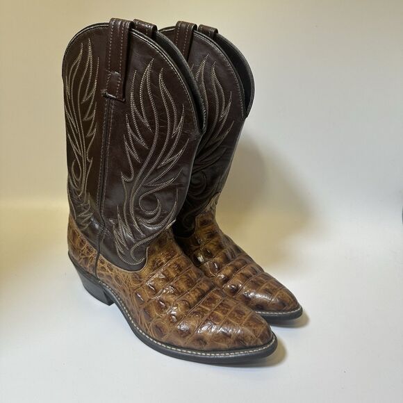 Ariat Brown Croc Embossed Western Cowboy Boots Snip Toe  display picture 1